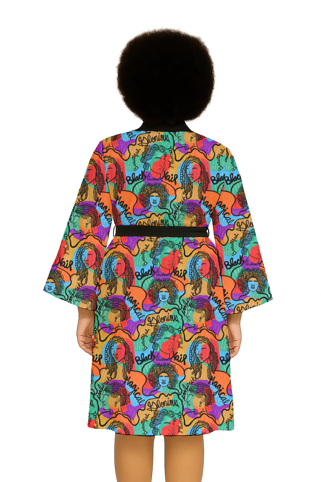 Technicolor Color Black Hair Kimono Robe