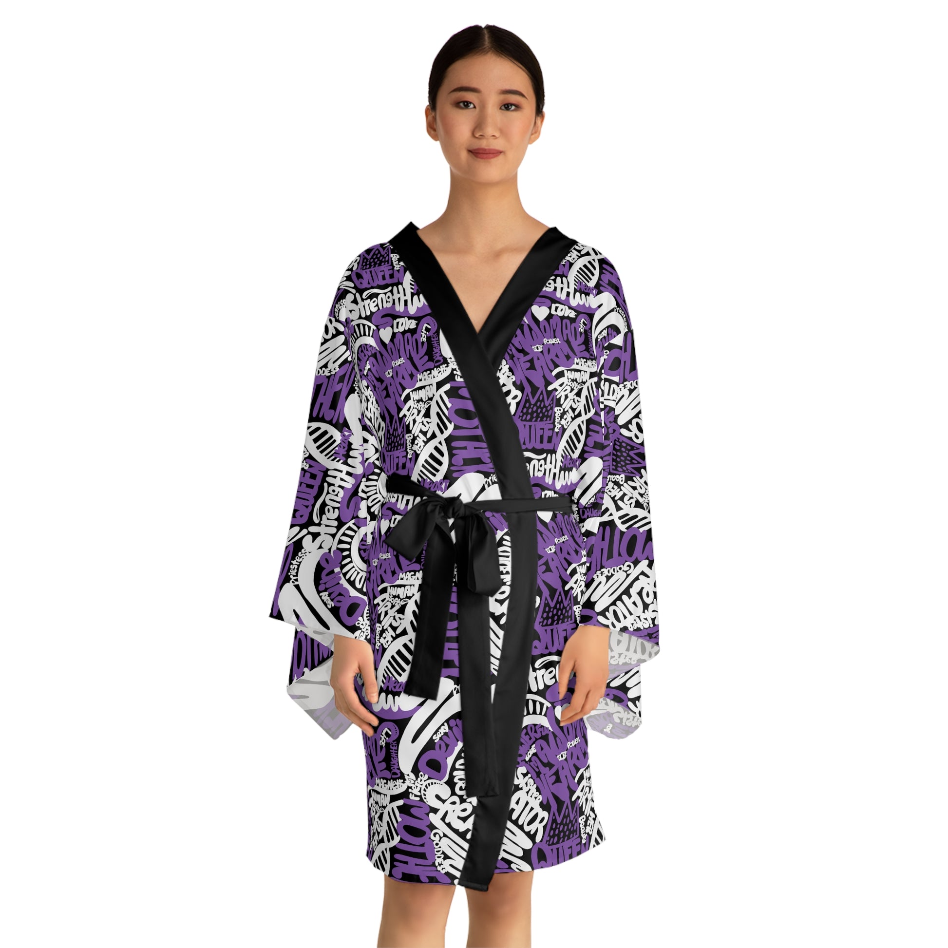 I Am  a Woman Purple Kimono Robe Front