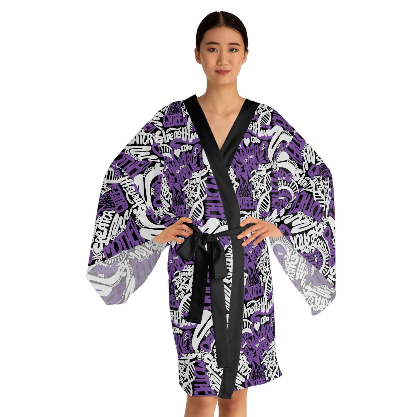 I Am  a Woman Purple Kimono Robe Front