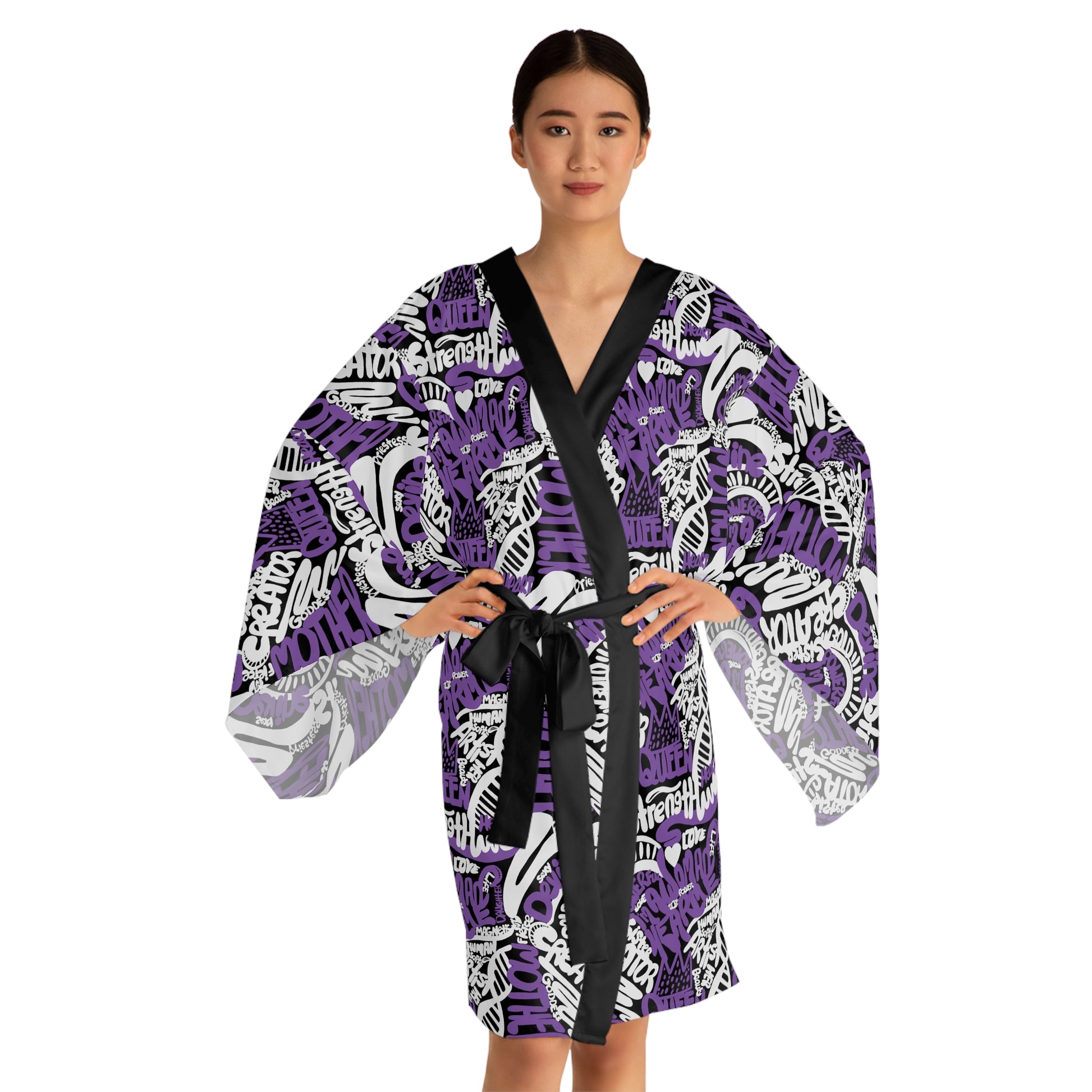 I Am  a Woman Purple Kimono Robe Front