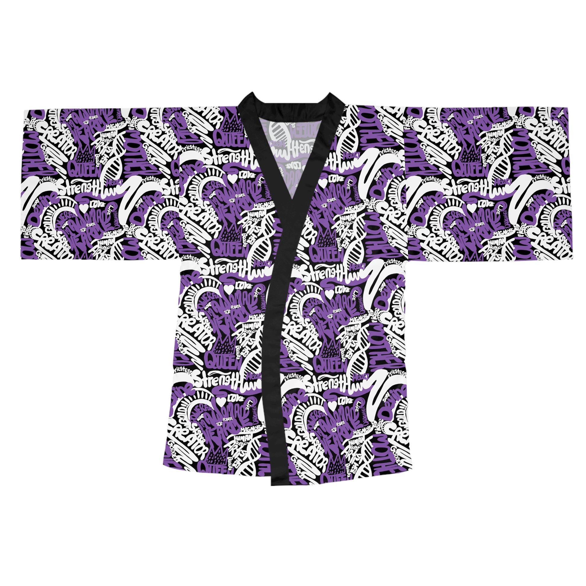 I Am  a Woman Purple Kimono Robe Flat View Front