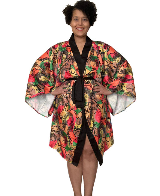 Traditional Black Hair Long Kimono Robe