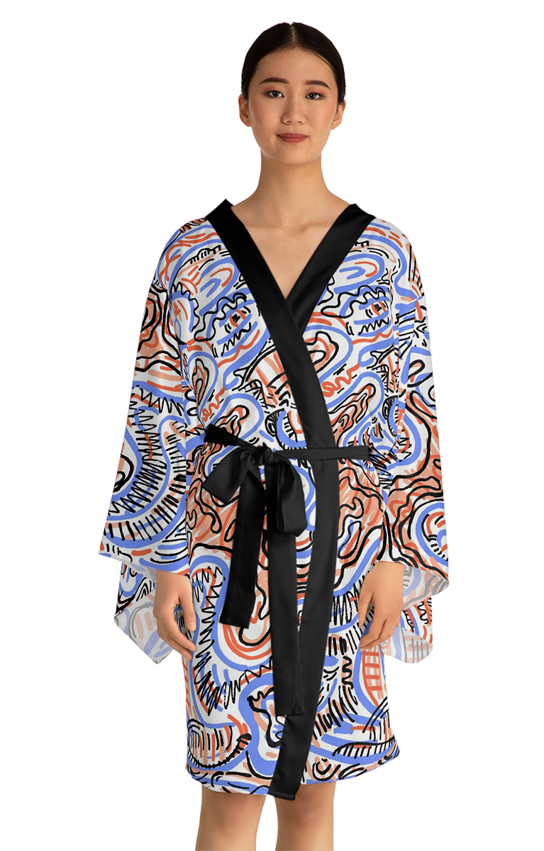 Graffiti Water Long Kimono Robe