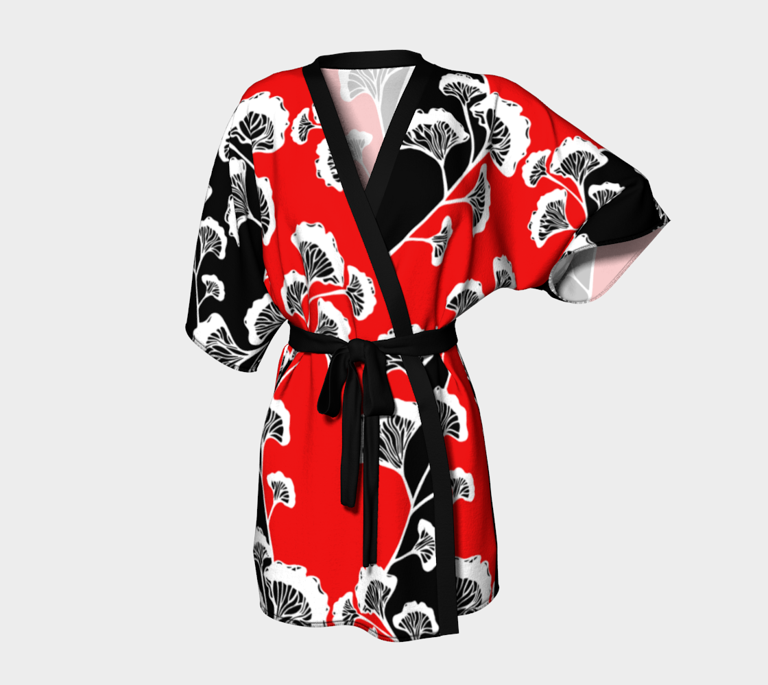 Rich Red Ginkgo Gurl Silk Kimono Robe Front