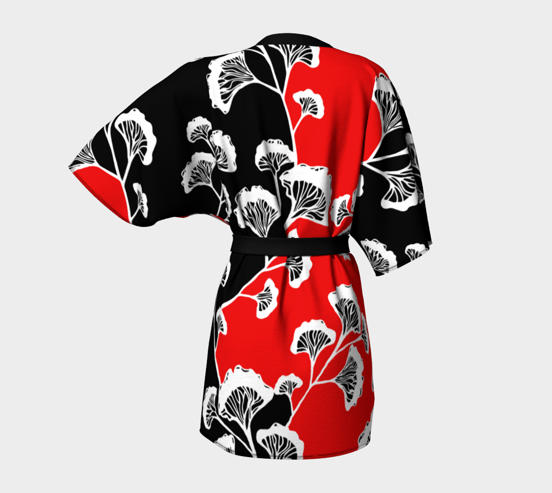 Rich Red Ginkgo Gurl Silk Kimono Robe Back View